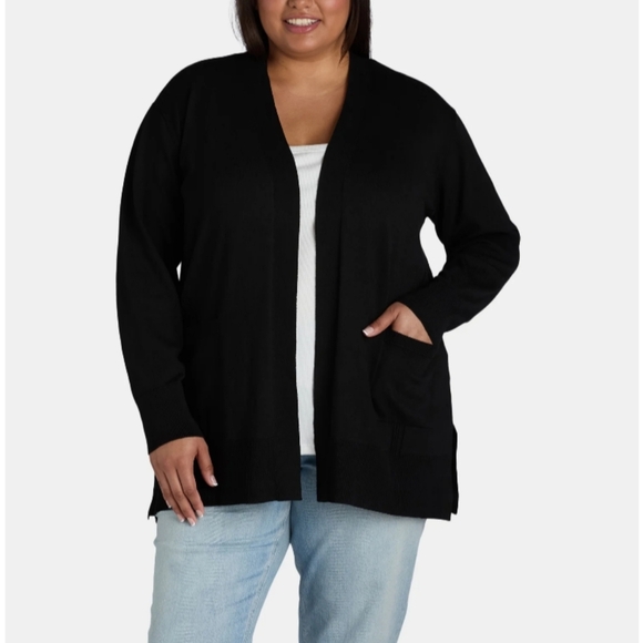 Terra & Sky Women's Size 4X (28W-30W) Fine Gauge Cardigan Lightweight Black Soot - Picture 1 of 8
